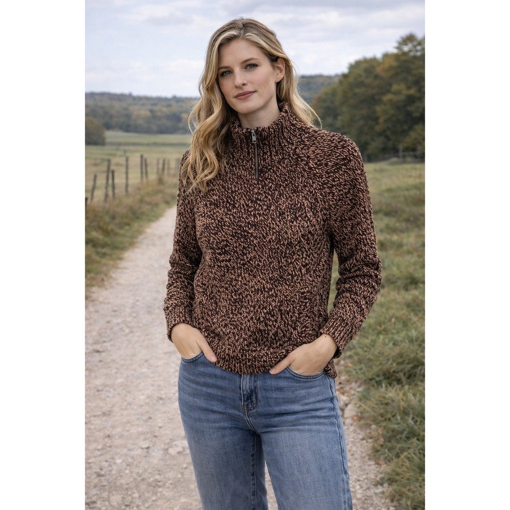 Old Navy Womens Brown Marled Chunky Knit‎ Full Zip Mock Neck Sweater Size S